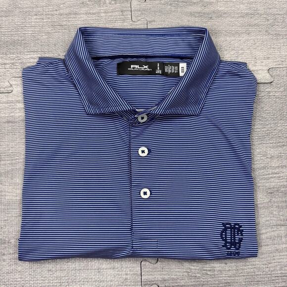 RLX Ralph Lauren Polo Shirt Men’s Size XL Blue Striped Dallas Country Club Golf - Picture 9 of 10